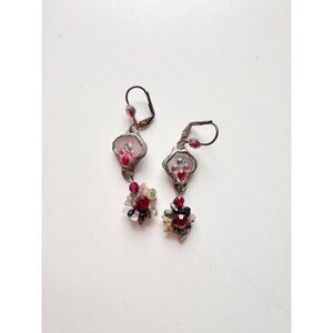 LALY COHEN Purple Glass Stone Cluster Swarovski Rhinestone Dangle Drop Earrings